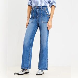 LOFT Petite Mariner High Rise Wide Leg Jeans in Vivid Light Indigo Wash Size 12P